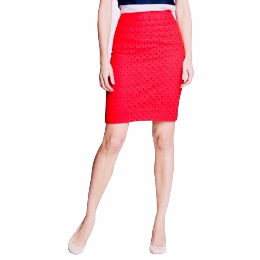 J. Crew Chili Red No. 2 Pencil Skirt Knee Length Ultra Eyelet Cut